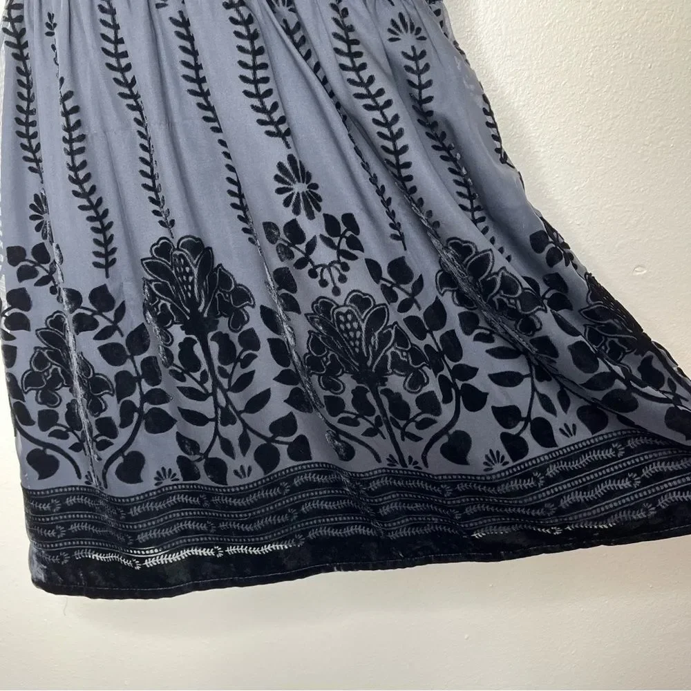 H&M Conscious Collection Deep V Black Burnout Velvet A Line Cocktail Dress 14